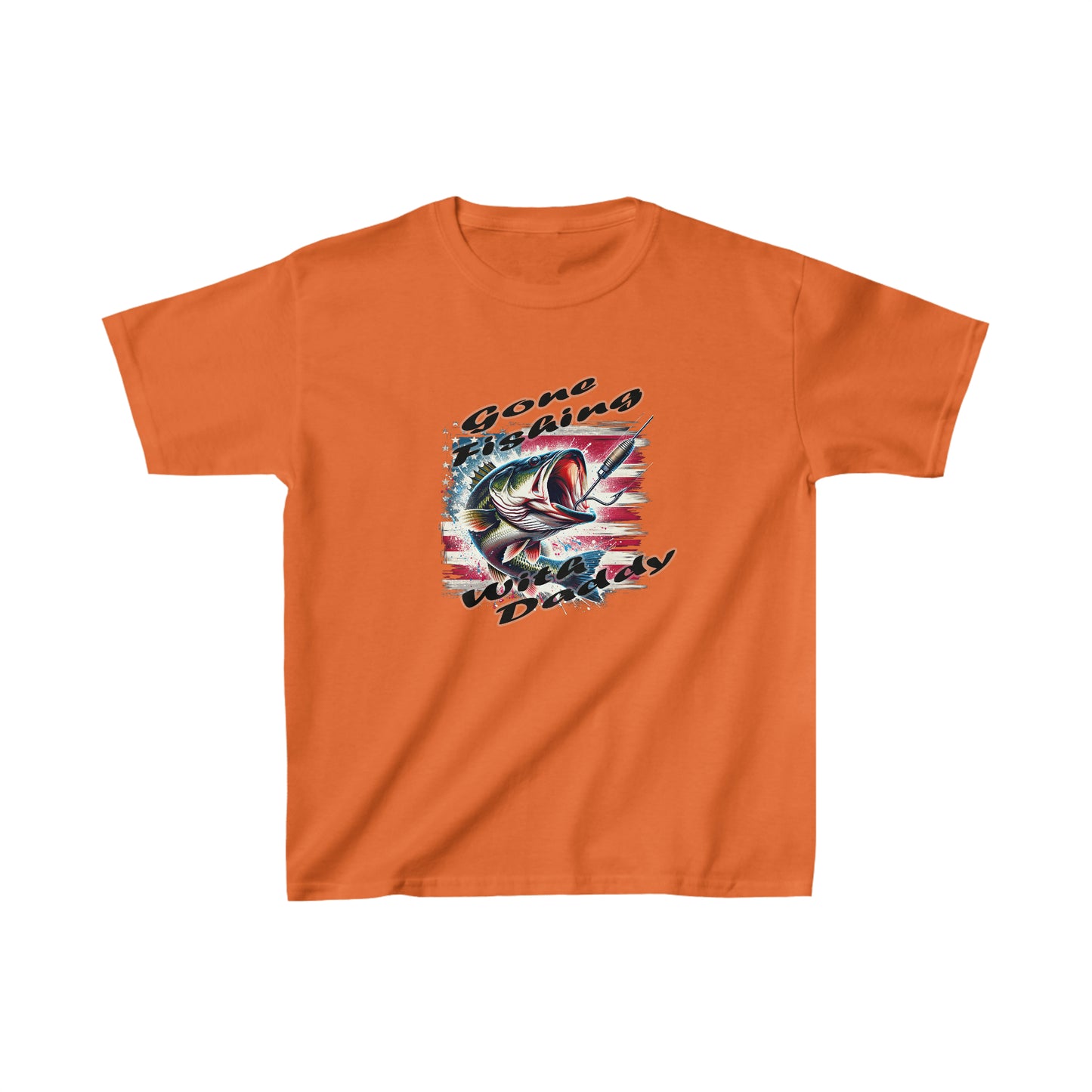 Kids Unisex Graphic Tee Fishing Orange