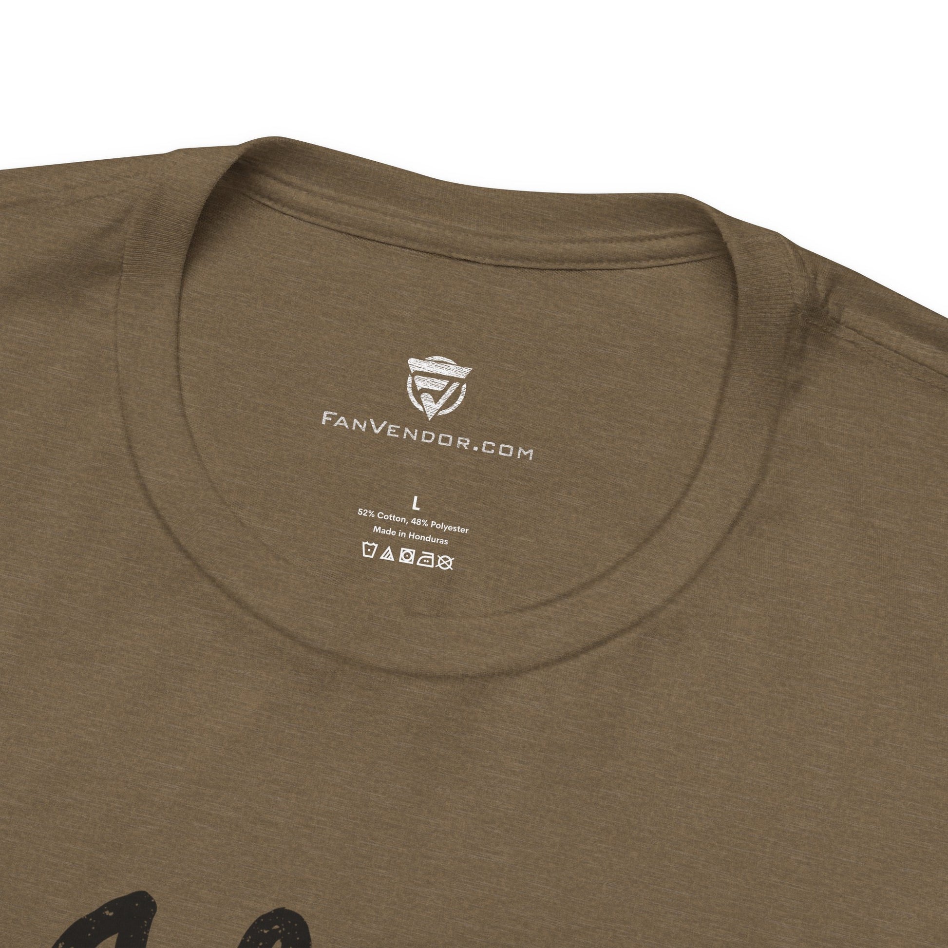 Brown t-shirt with 'Fanvendor.com' logo and text on a white background