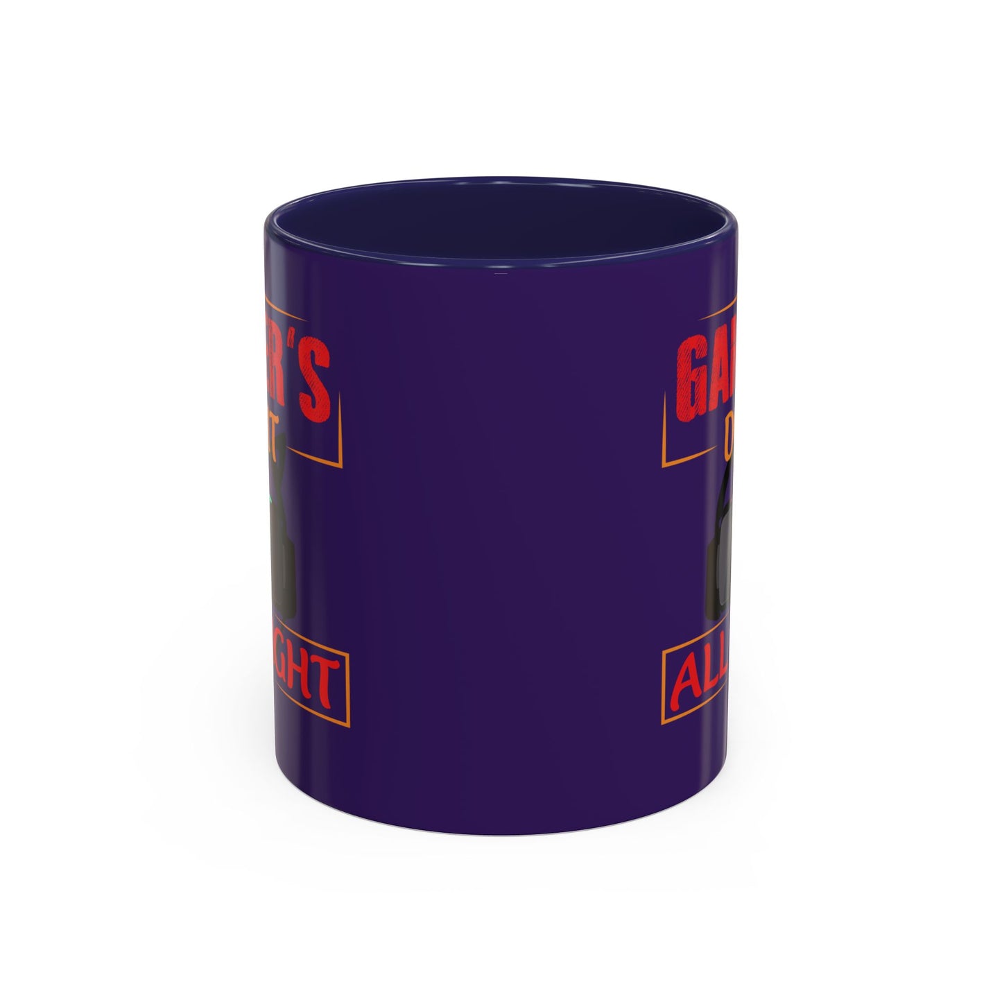 Purple mug with text pattern on a white background