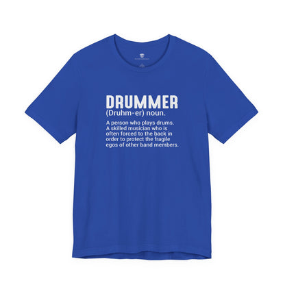 Blue t-shirt with text on a white background