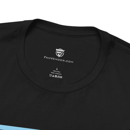 Black t-shirt with FanVendor.com logo on the collar