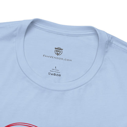 Light blue t-shirt with 'FanVendor.com' logo and text on the collar.