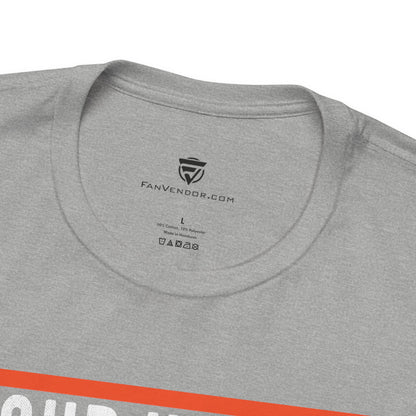 Gray t-shirt with 'FanVendor.com' logo and text on a white background