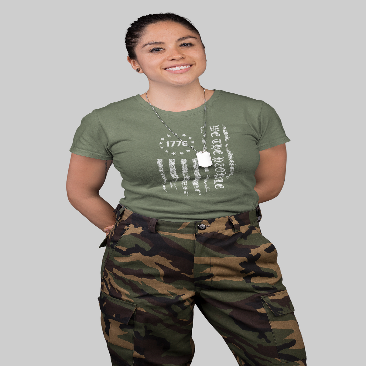 We The People American Flag T-Shirt  Unisex Tee Military Gree