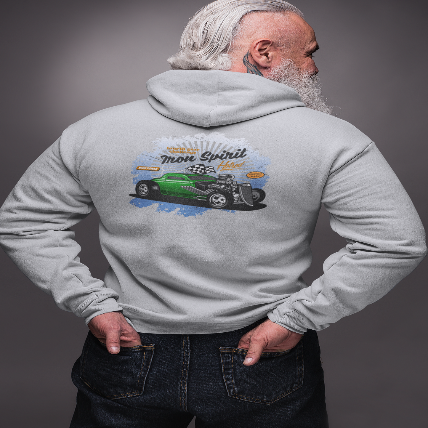 Cool Unisex Hoodie Hotrod Muscle Car Grey