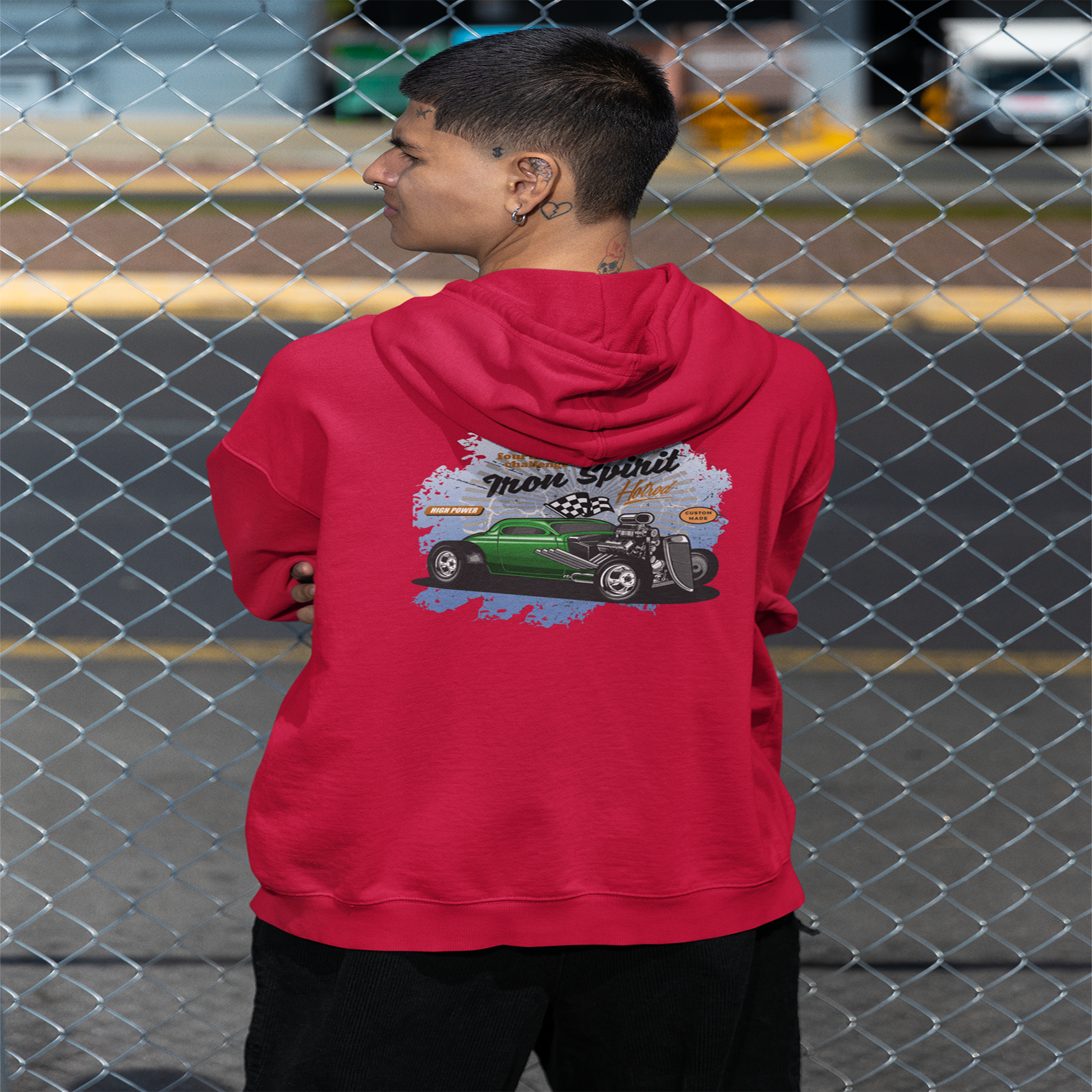 Cool Unisex Hoodie Hotrod Muscle Car Red