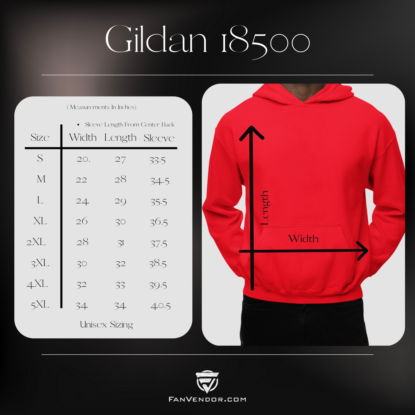 Hoodie Size Chart Fan Vendor